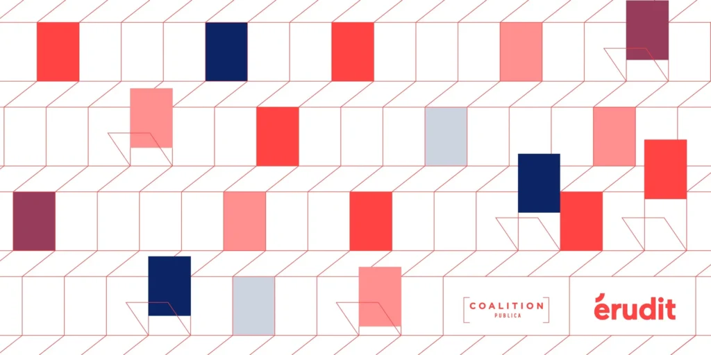 Red and blue rectangles in a grid, against a white background. With Coalition Publica logo in the bottom right.